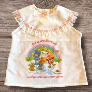 Vintage Strawberry Shortcake Pajama Sleeveless Top Lace Collar Bow White 1980s